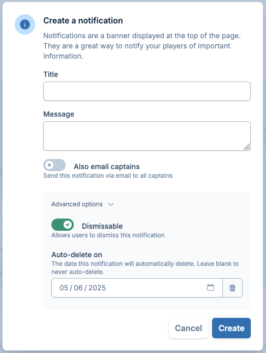 create notification dialog screenshot