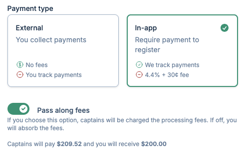 Screenshot showing inline with pass along fee